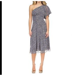 Michael Kors Floral One Shoulder Dress Ruffle‎ Midi Party Dress M